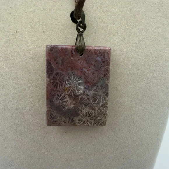 Rectangle Coral Fossil Pendant Necklace - Picture 4 of 14